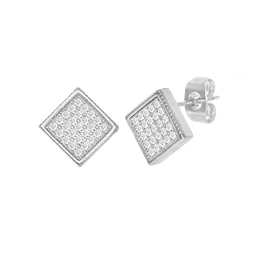 Cubic Zirconia Micro Pave Rhombus Earring Silver - ikatehouse