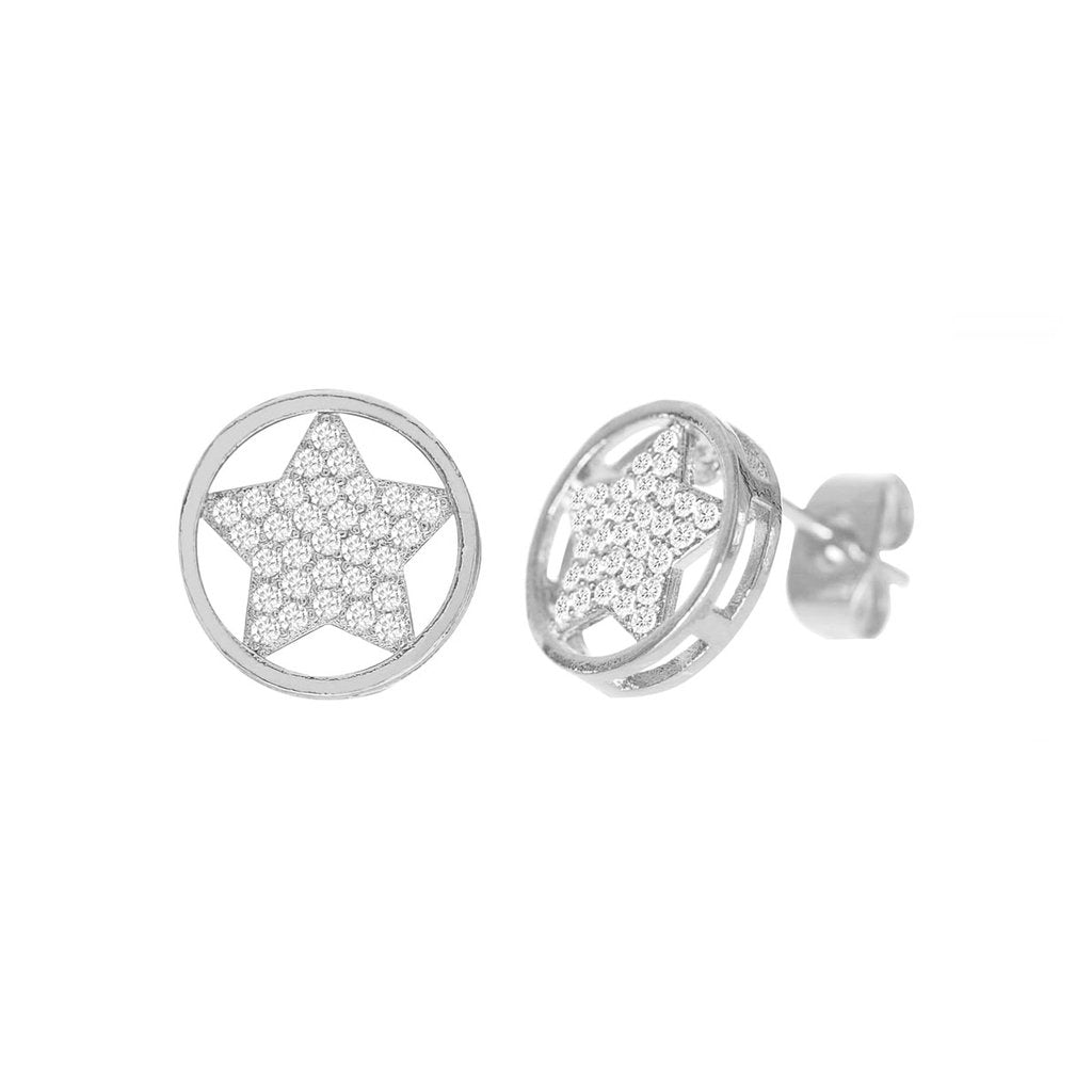 Cubic Zirconia Micro Pave Star In Circle Earring - ikatehouse