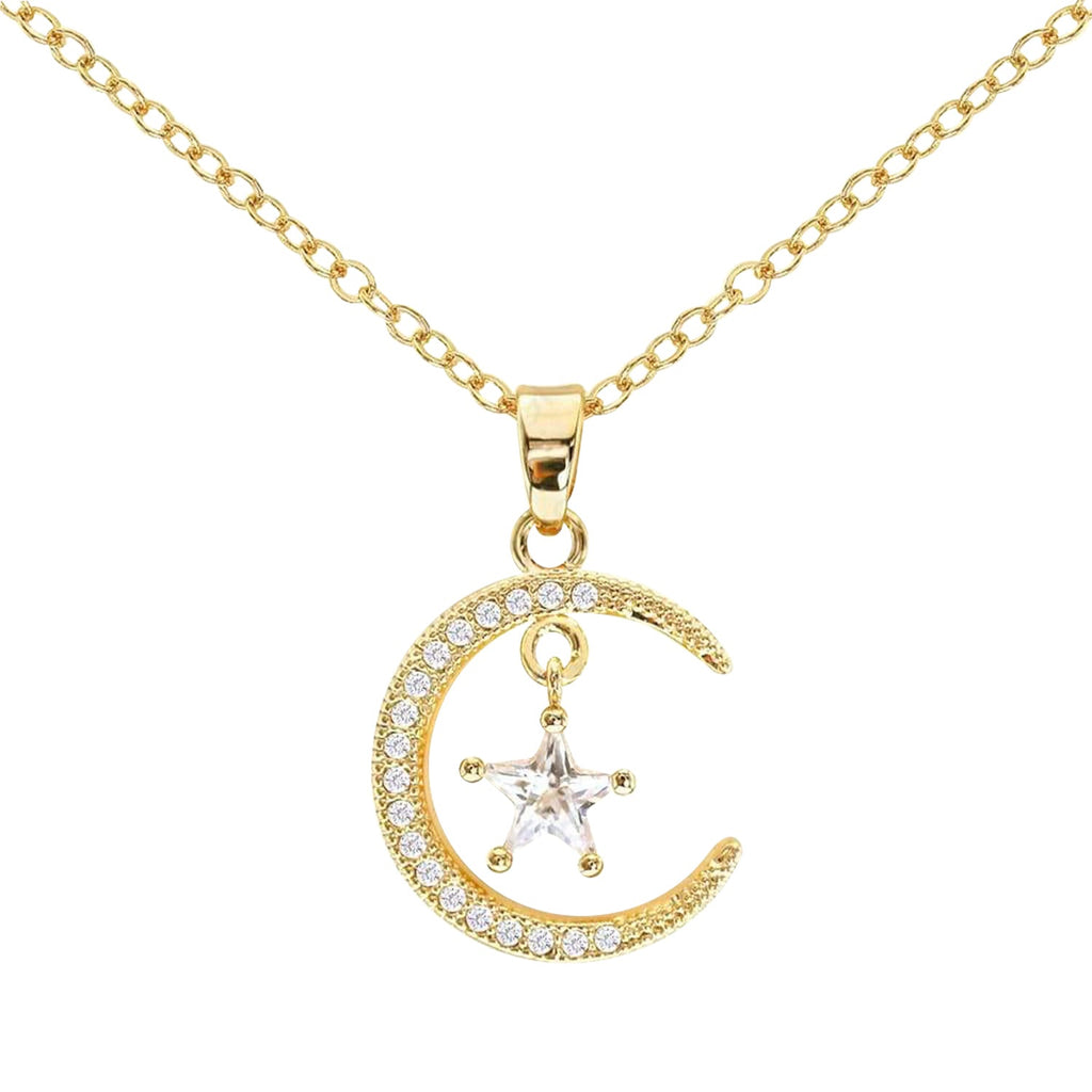 Cubic Zirconia Moon & Star Pendant Necklace - ikatehouse