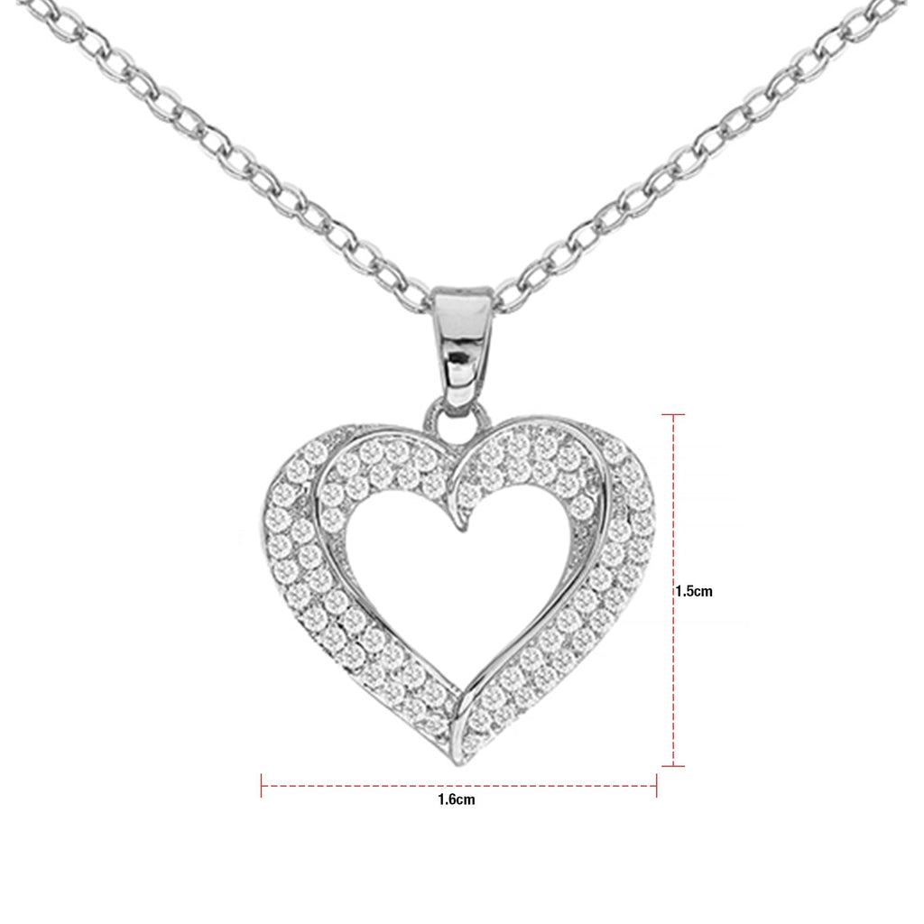 Cubic Zirconia Open Heart Pendant Necklace - ikatehouse