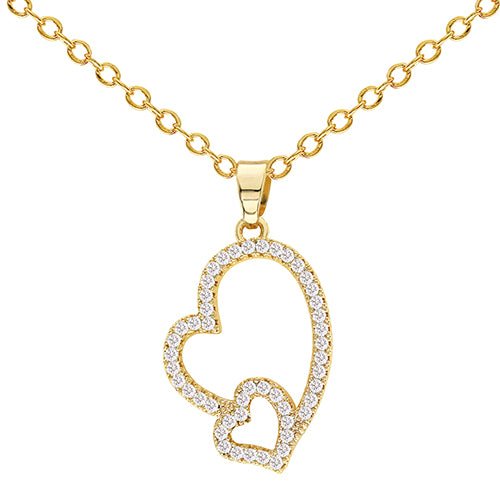Cubic Zirconia Two Heart Pendant Necklace - ikatehouse