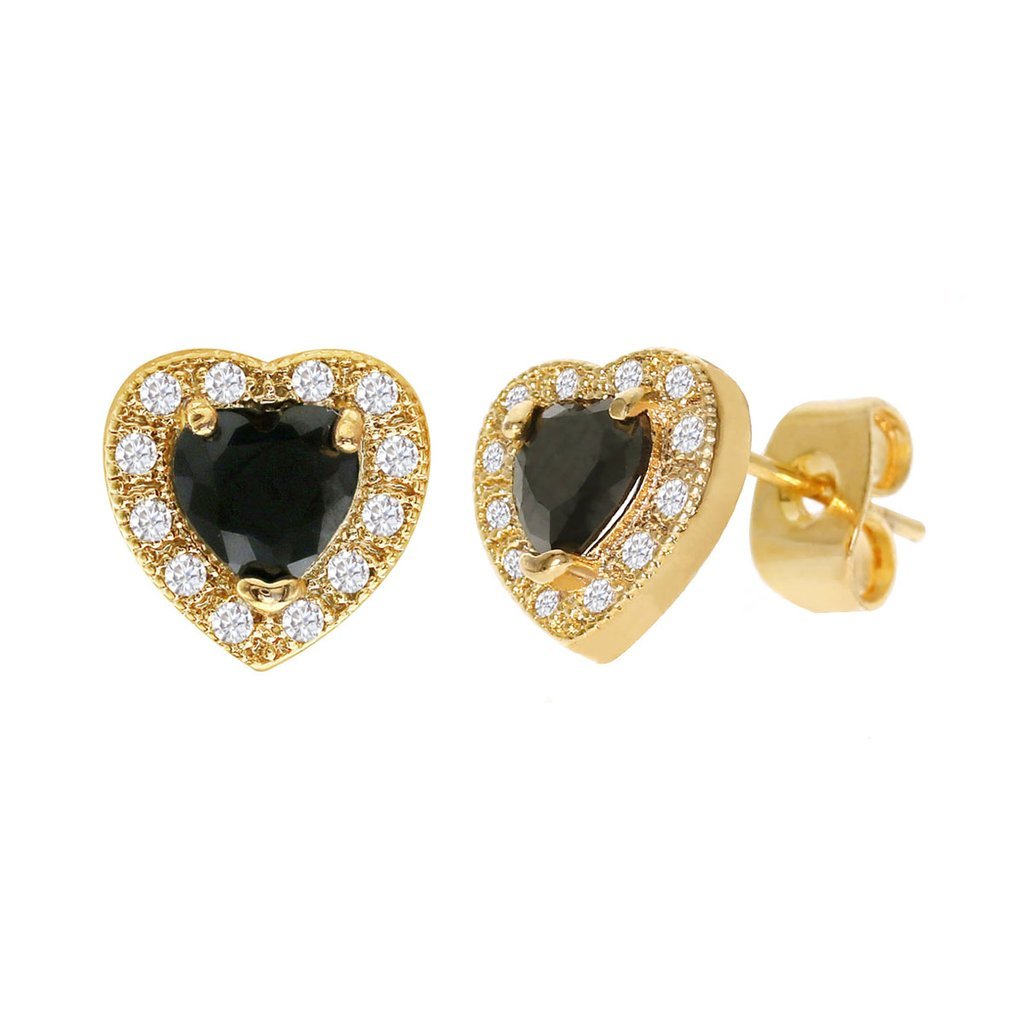 Diamond Look Cubic Zirconia Black Heart Earring - ikatehouse