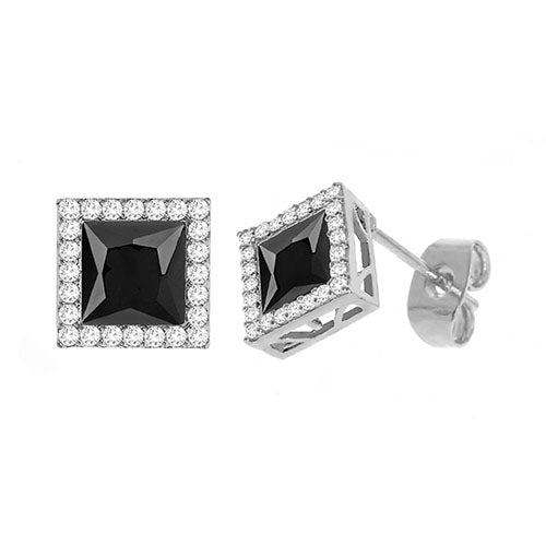 Diamond Look Cubic Zirconia Black Square Earring - ikatehouse