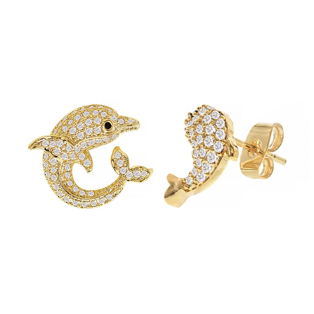 Diamond Look Cubic Zirconia Micro Pave Dolphin Earring - ikatehouse