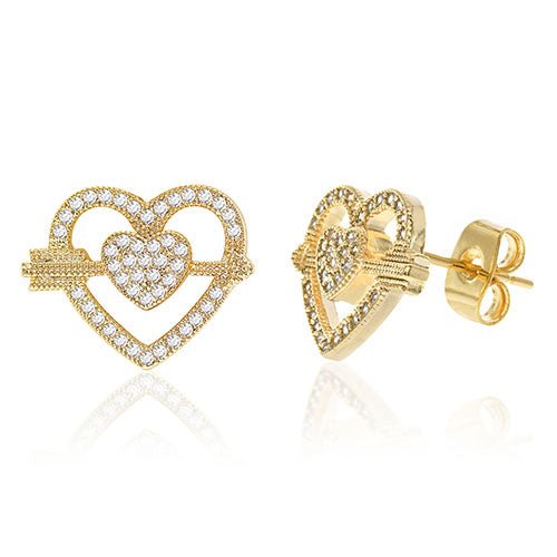 Diamond Look Cubic Zirconia Micro Pave Heart & Arrow Earring - ikatehouse