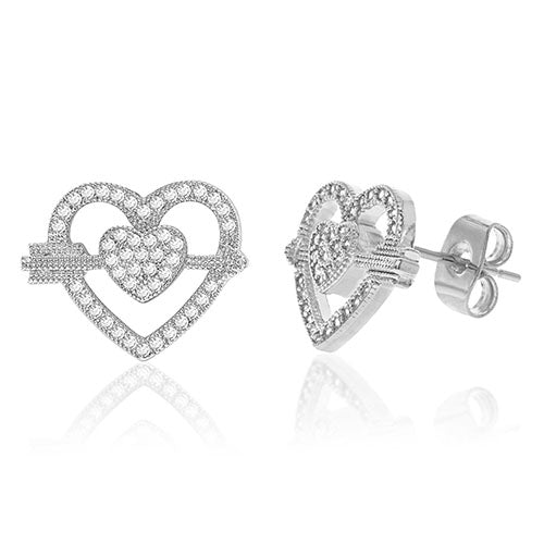 Diamond Look Cubic Zirconia Micro Pave Heart & Arrow Earring - ikatehouse