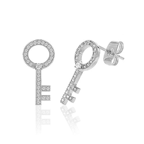 Diamond Look Cubic Zirconia Micro Pave Key Earring - ikatehouse