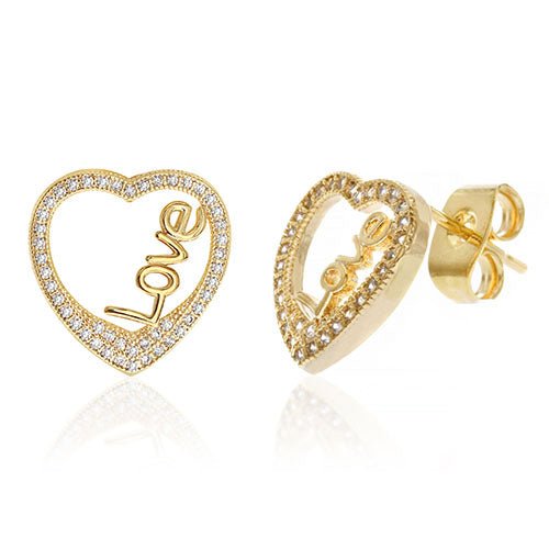 Diamond Look Cubic Zirconia Micro Pave Love In Heart Earring - ikatehouse