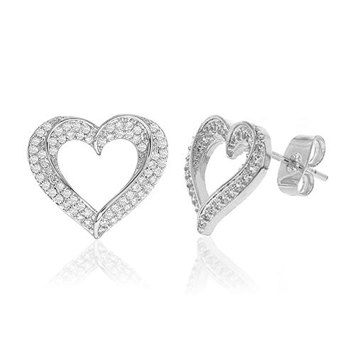 Diamond Look Cubic Zirconia Micro Pave Open Heart Earring - ikatehouse