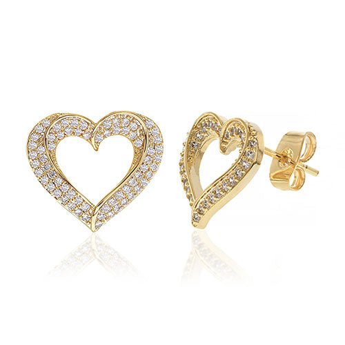 Diamond Look Cubic Zirconia Micro Pave Open Heart Earring - ikatehouse