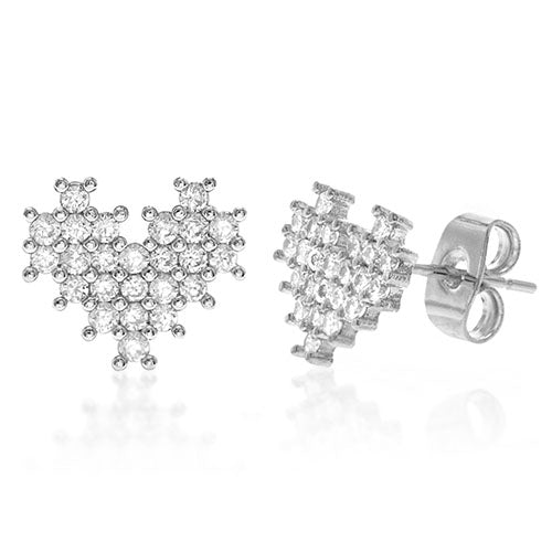 Diamond Look Cubic Zirconia Micro Pave Pixel Heart Earring - ikatehouse
