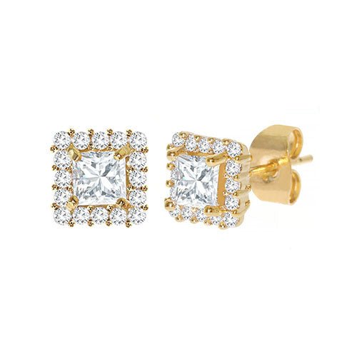 Diamond Look Cubic Zirconia Square Earring Gold - ikatehouse