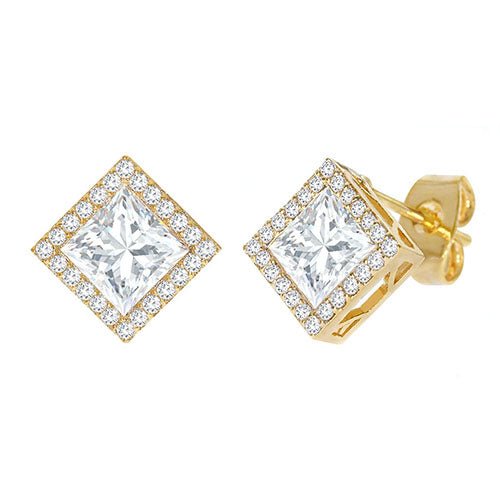 Diamond Look Cubic Zirconia Square Earring Gold - ikatehouse