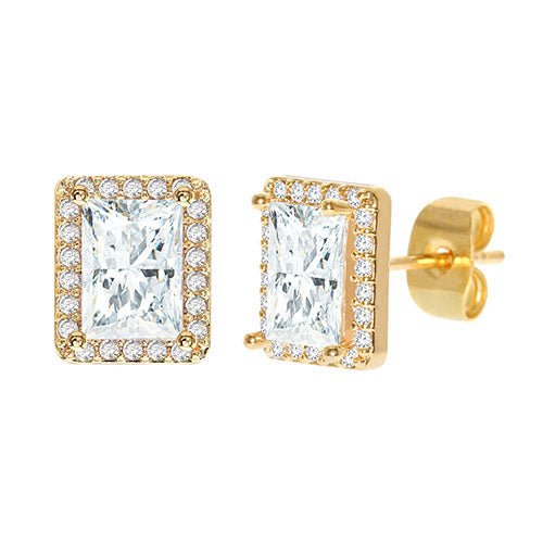 Diamond Look Cubic Zirconia Square Earring Gold - ikatehouse