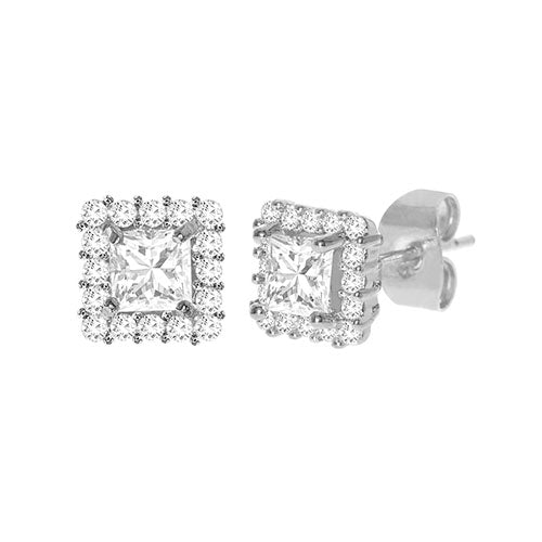Diamond Look Cubic Zirconia Square Earring Silver - ikatehouse