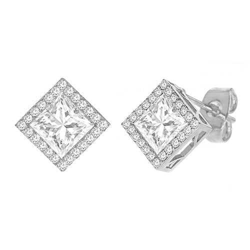 Diamond Look Cubic Zirconia Square Earring Silver - ikatehouse