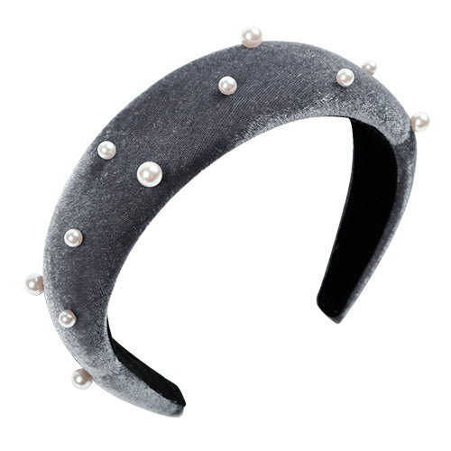 Scunci Velvet Pearl Padded Headband HEADBAND SCUNCI 06249-Gray - ikatehouse