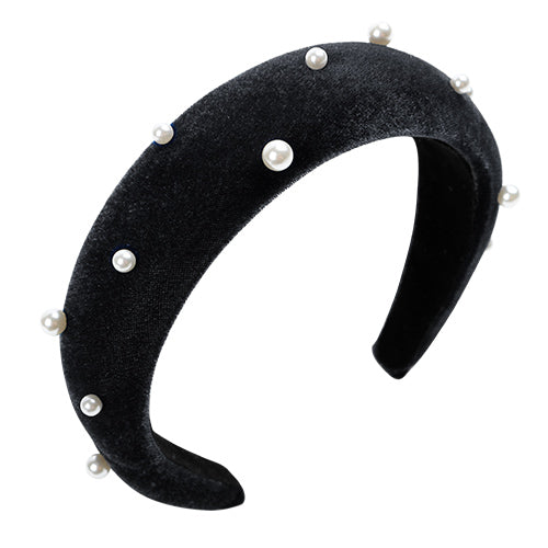 Scunci Velvet Pearl Padded Headband HEADBAND SCUNCI 34038-Black - ikatehouse