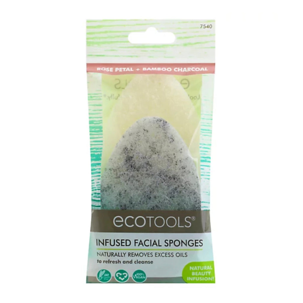 Ecotools Infused Rose & Bamboo Charcoal Facial Sponge 2pcs - ikatehouse