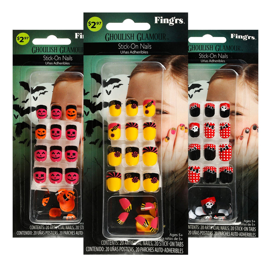 Fing'rs Ghoulish Glamour Halloween Stick on Nails for Little Fingers 20 Nails - ikatehouse