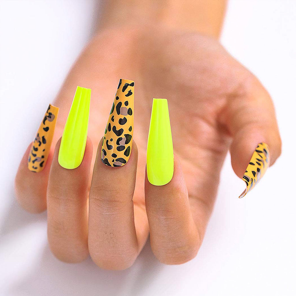 Full Cover Neon Leopard Design Long Coffin - ikatehouse