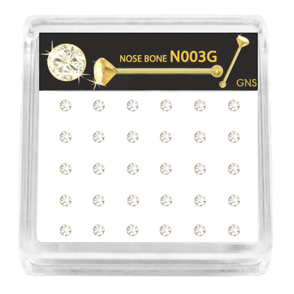 GNS Nose Bone 1 Stone Gold 30pcs - ikatehouse