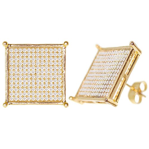 Gold Flat Rhombus Cubic Zirconia Micro Pave Earring - ikatehouse