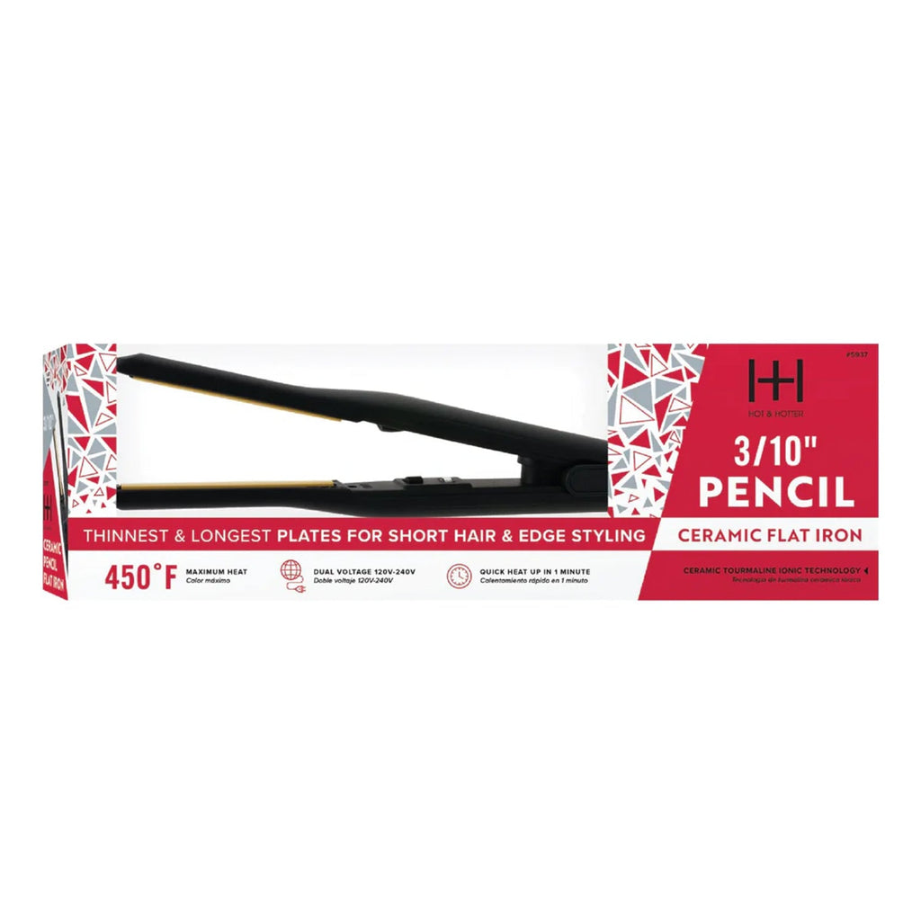 Hot & Hotter Ceramic Pencil Flat Iron 3/10" Black - ikatehouse