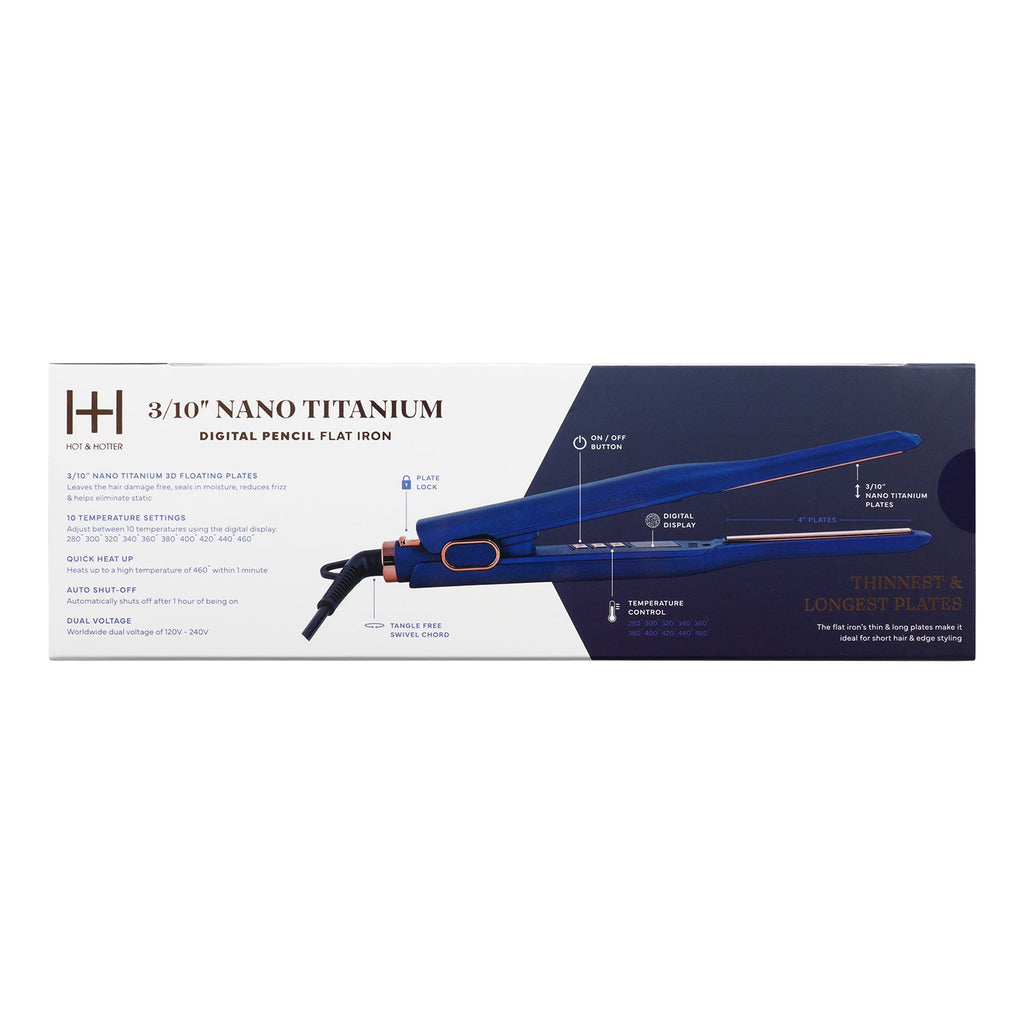 Hot & Hotter Nano Titanium Digital Pencil Flat Iron 3/10" Blue - ikatehouse