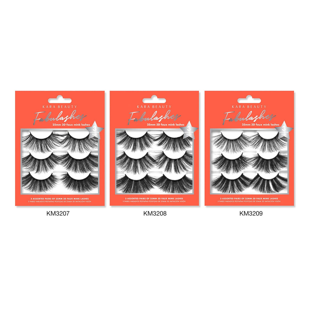 Kara Beauty Fabulashes 25mm 3D Faux Mink Lashes 3 Assorted Pairs - ikatehouse