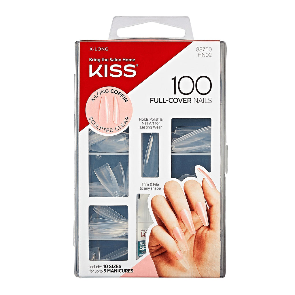 Kiss 100 Full Cover Nails Kit XL Clear Coffin - ikatehouse