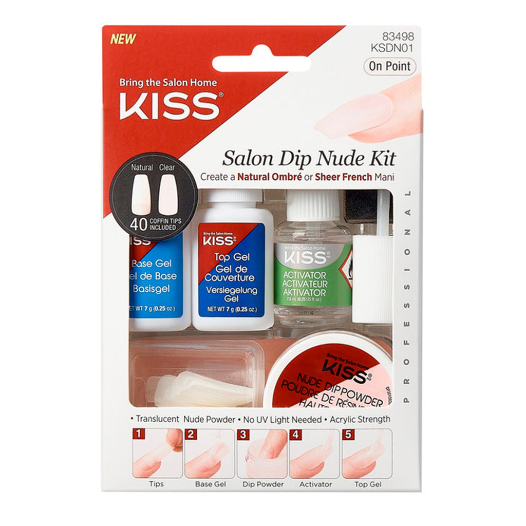 Kiss Salon Dip Nude Natural n Clear 40 Coffin Tips Kit - ikatehouse