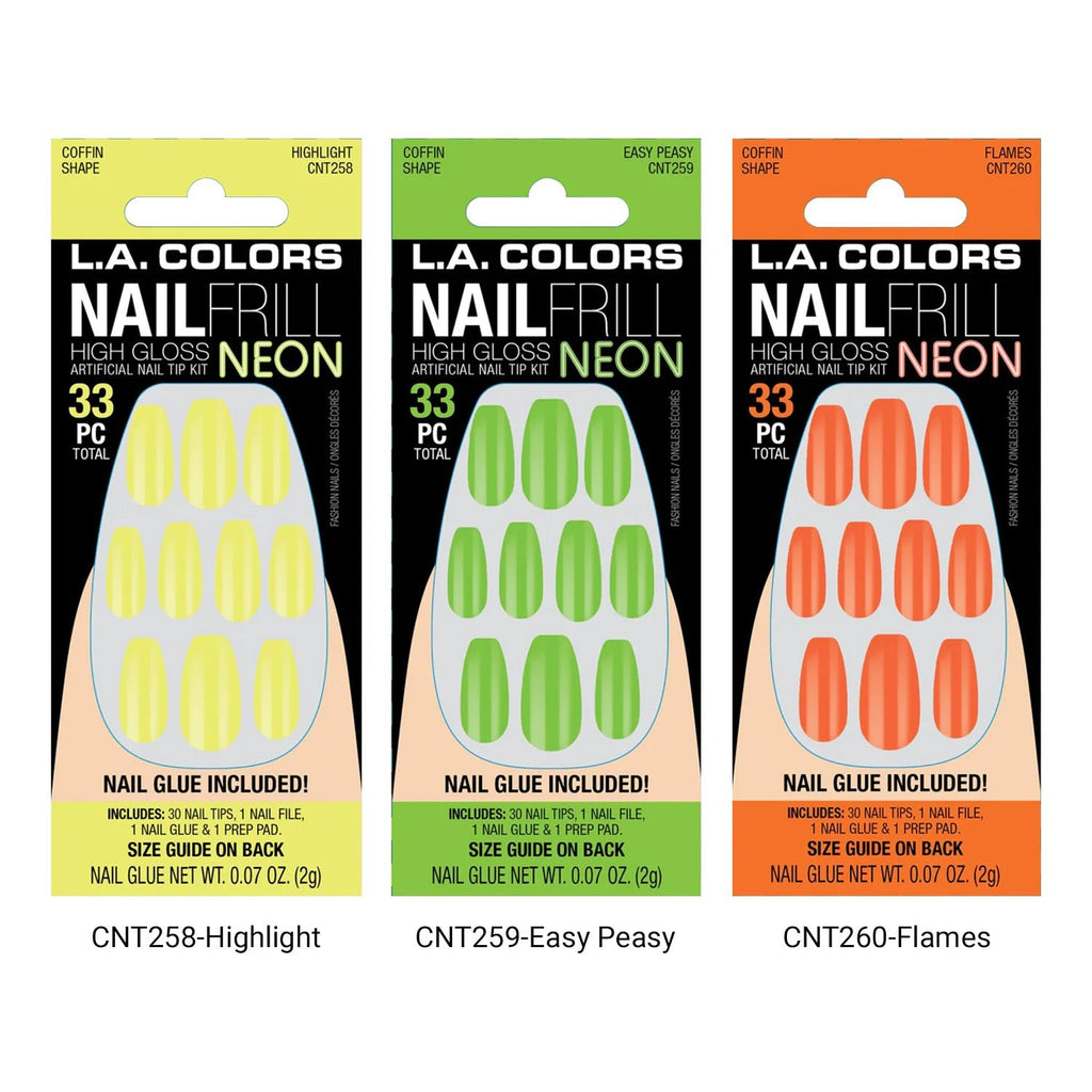 La Colors Glitzy Girl Nail Frill Neon High Gloss Nail Tip Kit 33 Nails - ikatehouse