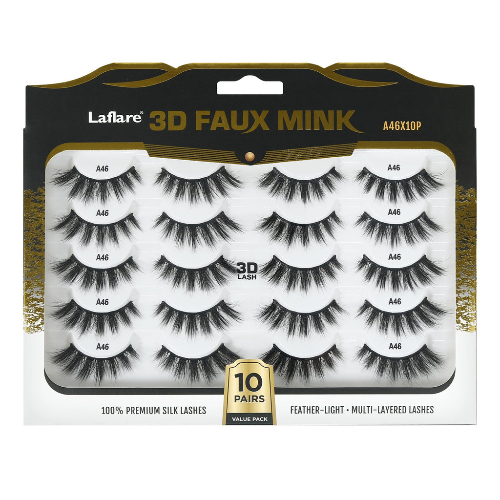 Laflare 3D Faux Mink Eyelashes Jumbo Pack 10 Pairs - ikatehouse