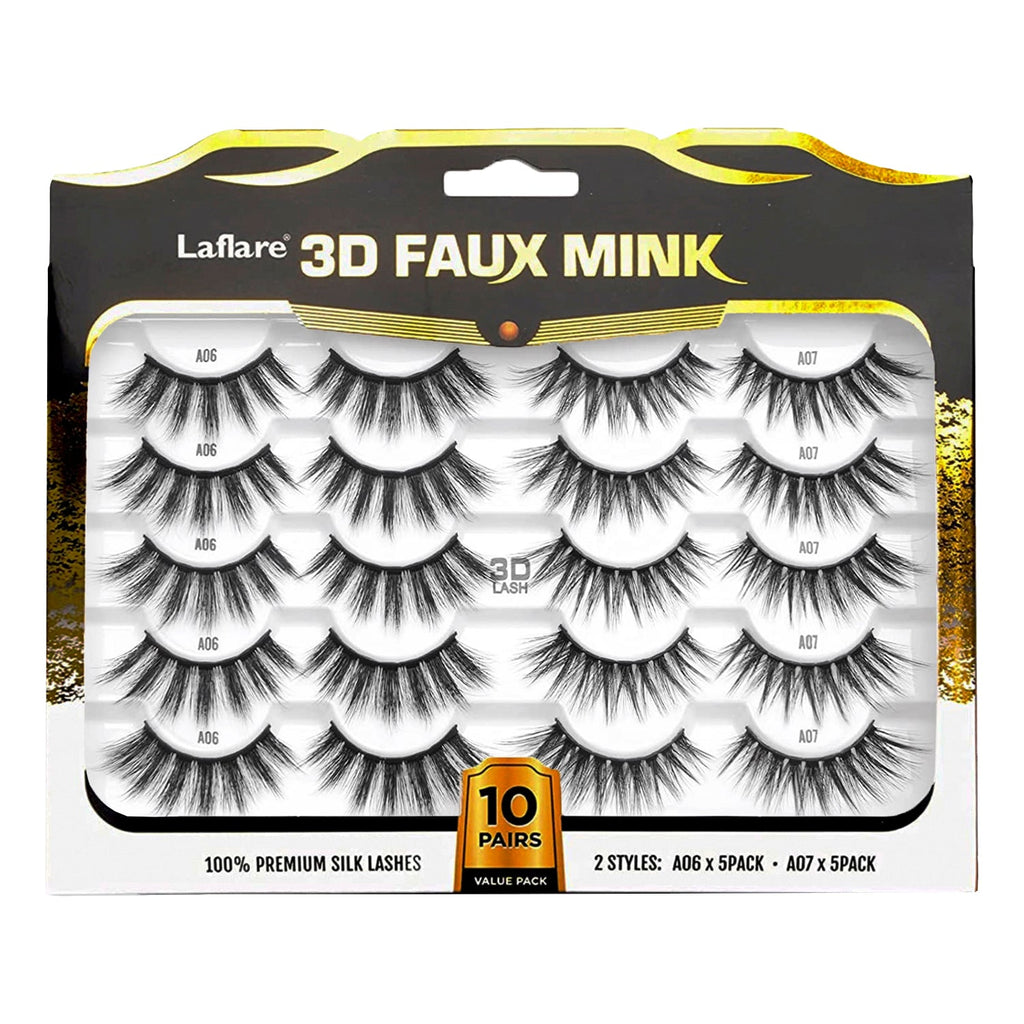 Laflare 3D Faux Mink Eyelashes Jumbo Pack Mix 10 Pairs - ikatehouse