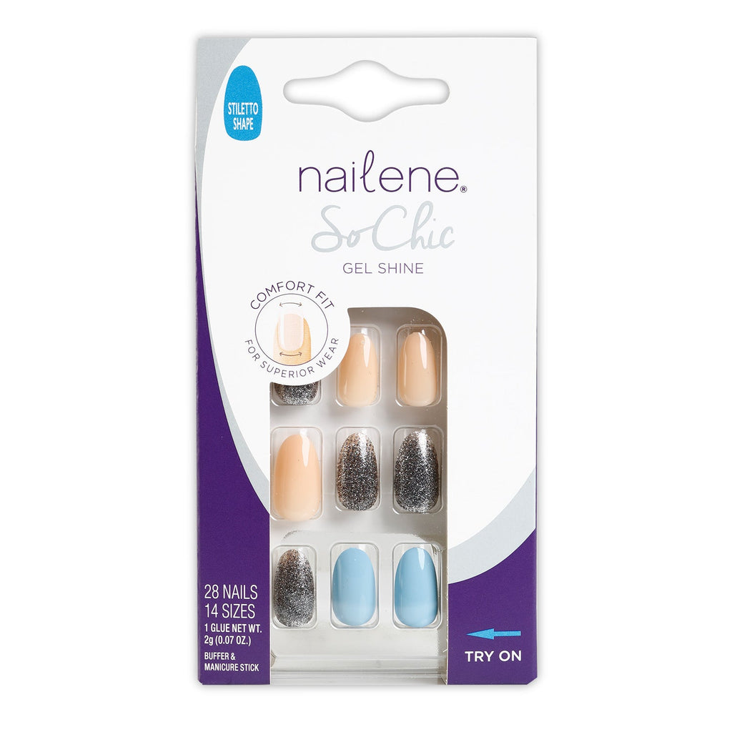 Nailene So Chic Gel Shine Stiletto Shape 28 Nails 14 Sizes - ikatehouse