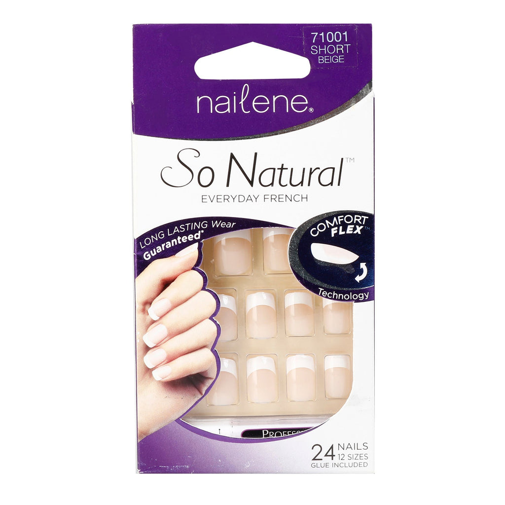 Nailene So Natural Everyday French Comfort Flex 24 Nails 12 Sizes - ikatehouse