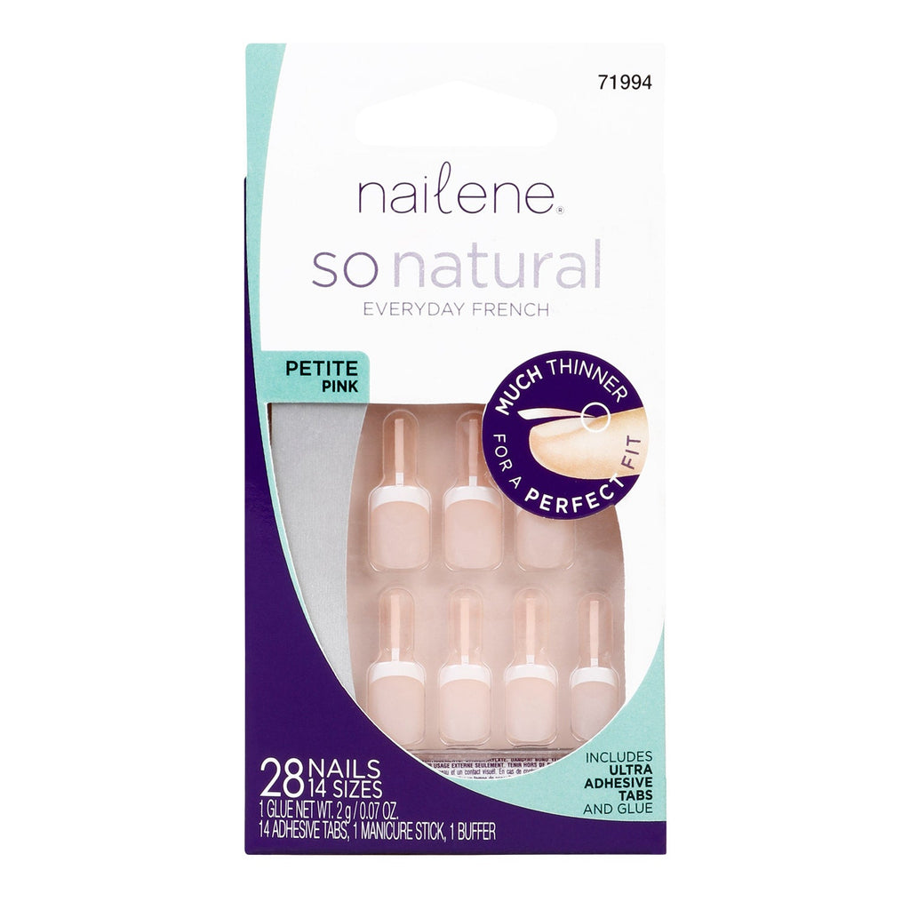 Nailene So Natural Everyday French Petite Pink 28 Nails 14 Sizes - ikatehouse