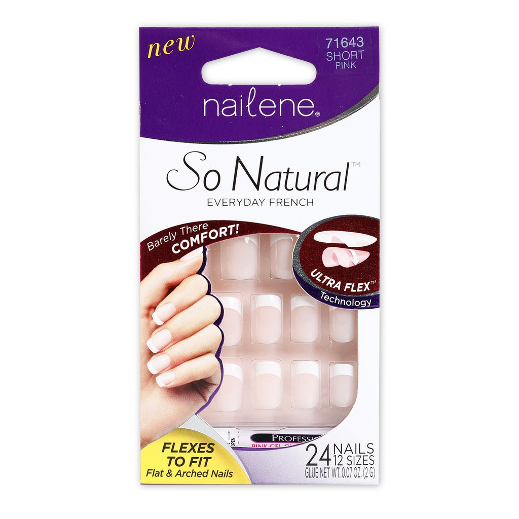 Nailene So Natural Everyday French Ultra Flexes to Fit Flat And Arched Nails 24 Nails 12 Sizes - ikatehouse