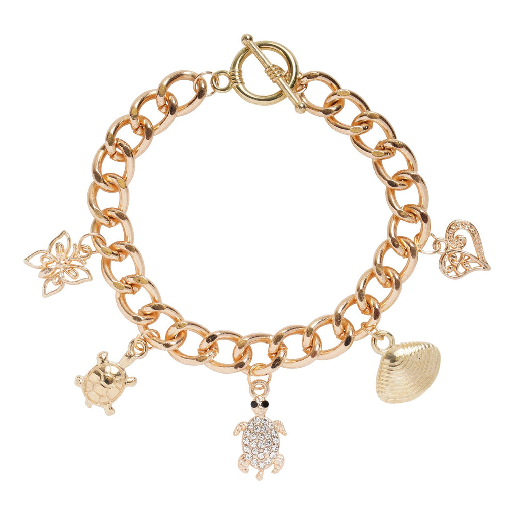 Pastel Collection Chain Charm Turtle Bracelet Gold - ikatehouse