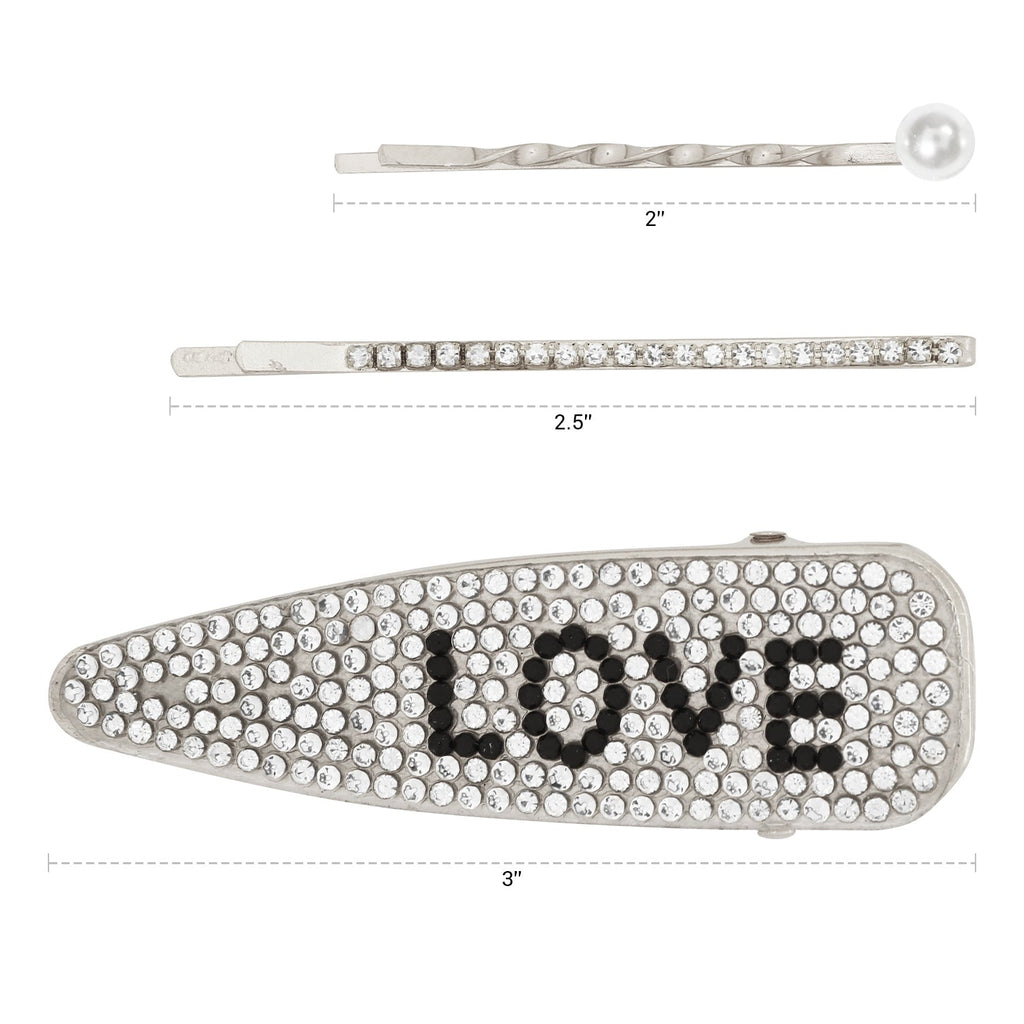 Pastel Collection Sparkly Love Hair Clip & Hair Pins 3pcs - ikatehouse
