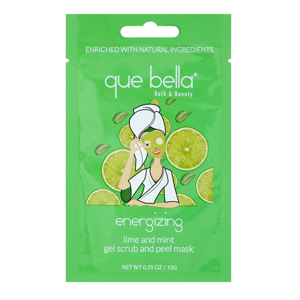 Que Bella Bath n Body Energizing Lime n Mint Face Gel Scrub n Peel Off Mask 0.5oz - ikatehouse