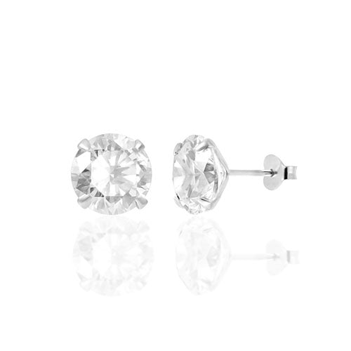 Round Cubic Zirconia Sterling Stud Earring Silver - ikatehouse