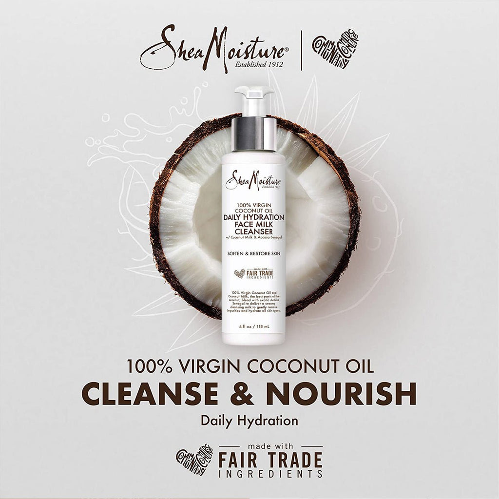 Shea Moisture 100% Virgin Coconut Oil Daily Hydration Face Milk Cleanser 4oz - ikatehouse