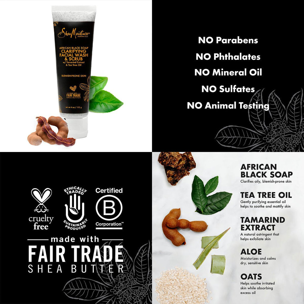 Shea Moisture African Black Soap Clarifying Facial Wash n Scrub 4oz - ikatehouse