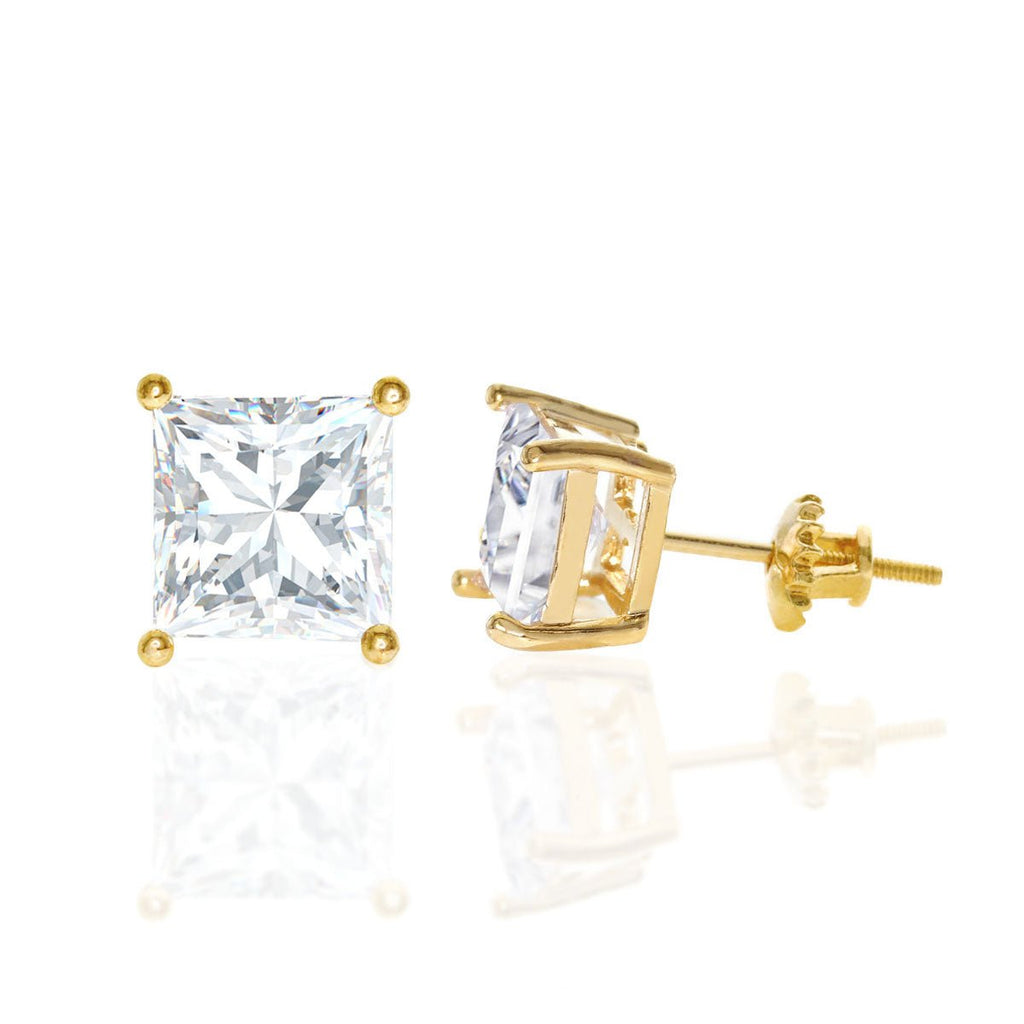 Square Cubic Zirconia Screw Back Earring Gold - ikatehouse