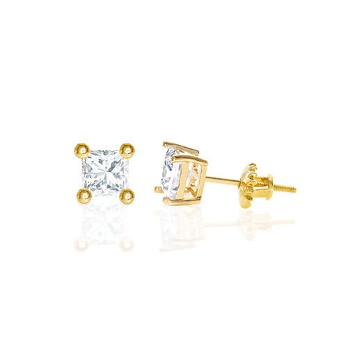 Square Cubic Zirconia Screw Back Earring Gold - ikatehouse