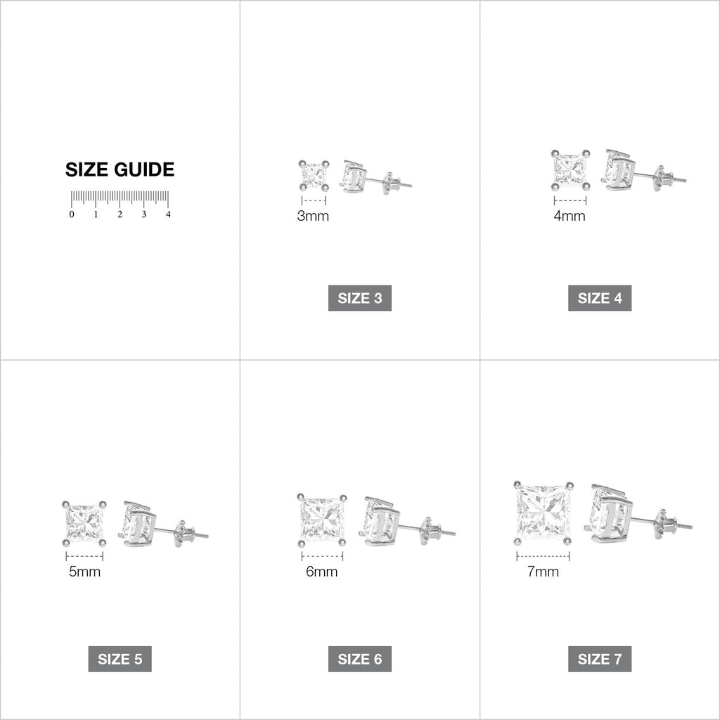 Square Cubic Zirconia Screw Back Earring Sliver - ikatehouse
