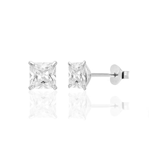 Square Cubic Zirconia Sterling Stud Earring Silver - ikatehouse