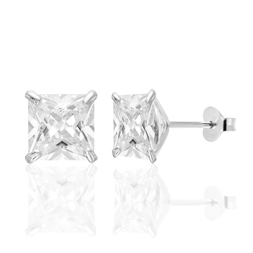 Square Cubic Zirconia Sterling Stud Earring Silver - ikatehouse